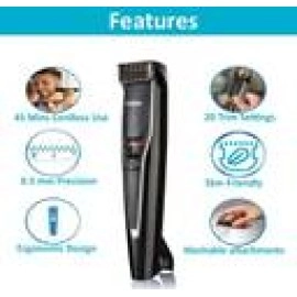 Nova NHT 1091 20 Length Settings Cordless Rechargeable: 30 Minutes Runtime Beard Trimmer for Men (Black)